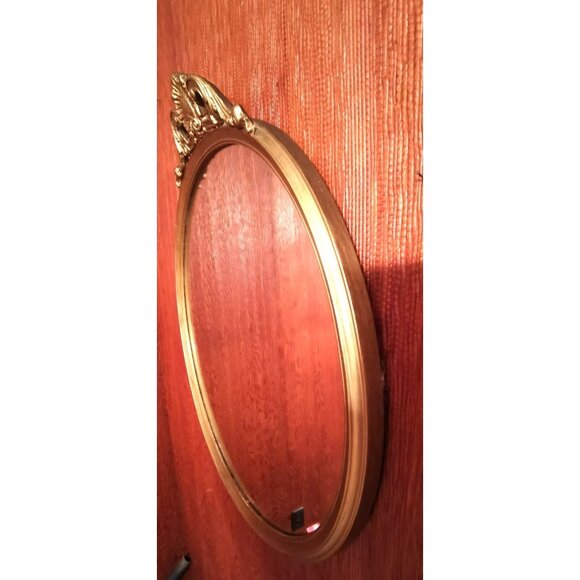 Vintage Italian Gilded Wood Oval Wall Mirror Ornate Rococo Shell - Picture 6 of 10